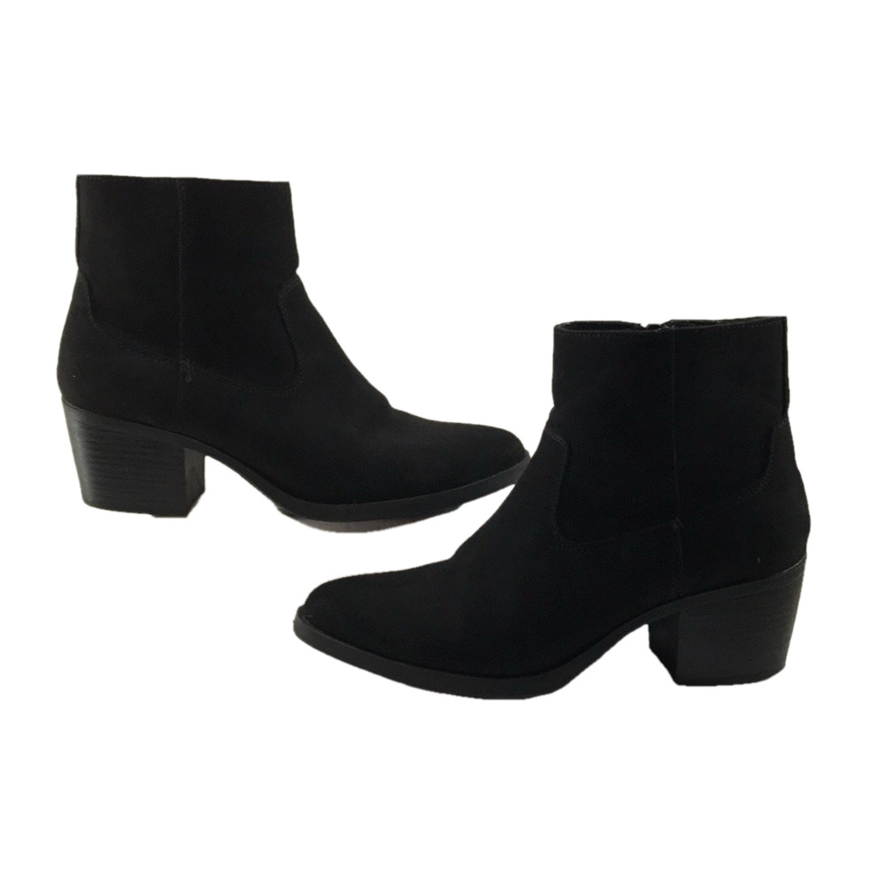 OLD NAVY—BLACKJACK—Faux Suede SideZip Chunky Stacked Heel Western Ankle Bootie—8 - Picture 6 of 17